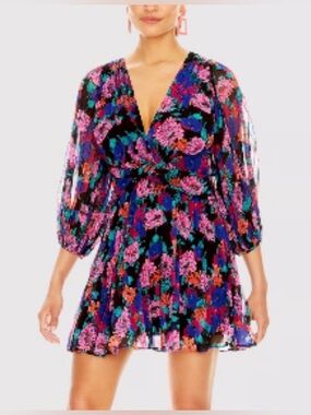 La Maison Talulah Sweet Talk Floral Print Pleated V-Neck Chiffon Mini